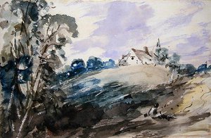 A Cottage on a High Bank (akvarell på papir) av John Constable