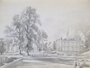 Coleorton Hall, Leicestershire, hjemmet til Sir George Beaumont (penn og vask) av John Constable