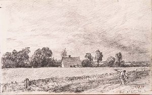Hytter og vei, Østre Bergholt, blyant av John Constable