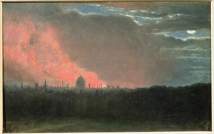 Brann i London sett fra Hampstead (olje på papir lagt på panel) av John Constable