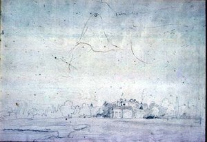 Hus med en rad med trær (blyant) av John Constable