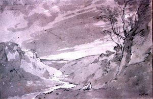 On the Dove nær Buxton, 1801 (blyant- og sepiavask) av John Constable