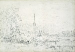 Salisbury Cathedral fra Nordvest, 1829 (grafitt på papir) av John Constable