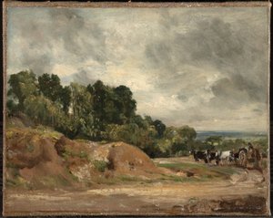Sandbanker og en kjerre med hester på Hampstead Heath av John Constable