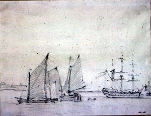 Frakt i Themsen (grafitt på papir) av John Constable