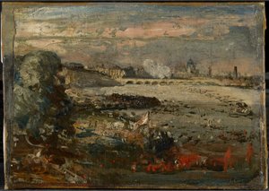 Skisse til «Åpningen av Waterloo Bridge sett fra Whitehall Stairs, 18. juni 1817» av John Constable