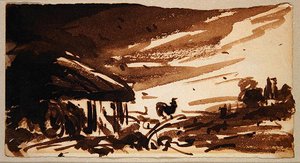 The Cock at the Barn Door, ca. 1833 (brun vask på papir) av John Constable