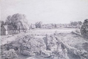Utsikt over Østre Bergholt over kjøkkenhagen til Golding, konstabels hus av John Constable