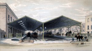 Ankomst- og avgangsskur, London, 1839 av John Cooke Bourne