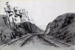 Blisworth Cutting, Northamptonshire, september 1838 (penn og blekk og vask på papir) av John Cooke Bourne