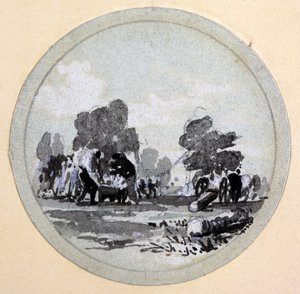 Cleaning, London & Birmingham Railway, ca. 1838 (penn og blekk og vask på papir) av John Cooke Bourne