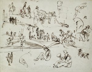 Bygging av London og Birmingham Railway, ca. 1835 (brunt blekk på papir; sammensatt skisse)
