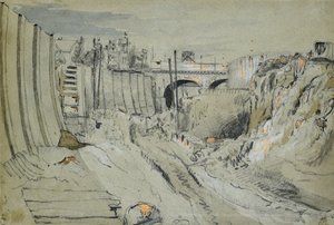 Bygging av London og Birmingham Railway, ca. 1835 (blyant og vask på papir) av John Cooke Bourne