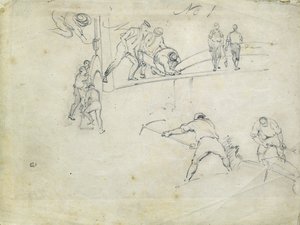 Bygging av London og Birmingham Railway, ca. 1835 (blyant på papir; sammensatt skisse) av John Cooke Bourne