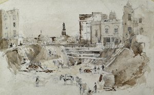 Bygging av London og Birmingham Railway, ca. 1835 (blyant med vask på papir)