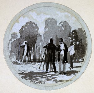 Levelling, London & Birmingham Railway, ca. 1838 (penn og blekk og vask på papir) av John Cooke Bourne