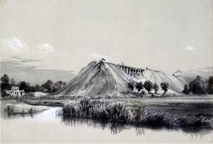 Making the Embankment at Wolverton, 29. juni 1837 (penn og blekk og vask på papir) av John Cooke Bourne