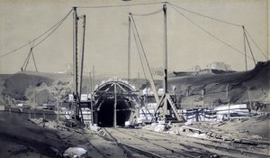 Primrose Hill Tunnel, april 1837 (penn og blekk og vask på papir) av John Cooke Bourne