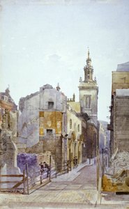 College Hill og Church of St Michael Paternoster Royal, City of London, 1883 av John Crowther