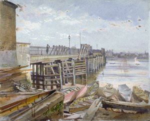 Utsikt over Battersea Bridge med utsikt over Themsen, London, 1885 av John Crowther