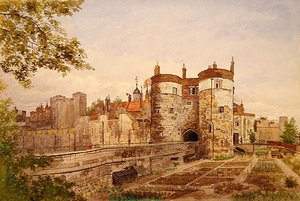 Utsikt over Tower of London, som viser Byward Tower, Beauchamp Tower, Devereux Tower og St. Thomas Tower av John Crowther