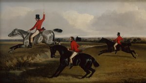 Three Huntsmen Taring a Brook (olje)