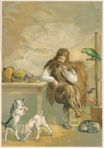 Scene fra Robinson Crusoe av Daniel Defoe, 1892