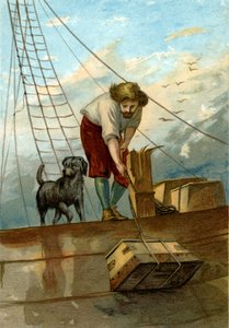 illustrasjon for The Life and Strange Surprising Adventures of Robinson Crusoe av Defoe (kromolitografi)