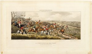A Struggle for the Start, plate en fra The Leicestershire Hunt av John Dean Paul