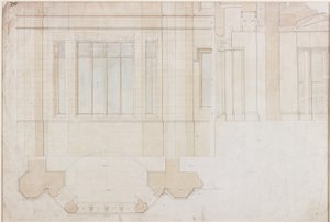 Design for Window på Holme Eden (penn og blekk og vask (blått og brunt) på papir (på papir)) av John Dobson