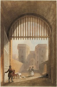 Gateway of the Gaol, Newcastle upon Tyne (bc, blekk og wc på papir) av John Dobson