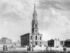 Nord-vest utsikt over St Giless kirke i feltene, 1753