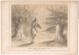 Spotprent møtte Lord Russell als Tancredi Tancred inn i den fortryllede skogen. Se Jerusalem levert. Canto XIII (tittel på objekt) HB Sketches (serietittel på objekt) av John Doyle