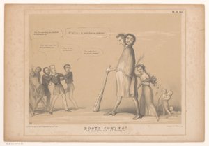 Spotprent med et tweehoofdig monster Bogy kommer! En allegori for barnehagen (tittel på objekt) HB Sketches (serietittel på objekt) av John Doyle