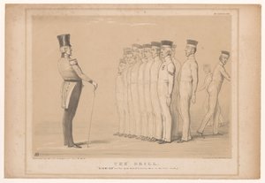 Spotprent møtte premier Peel als militaire instruktør Drillen. Avvis - som du var (støt der i bakre rang.) (tittel på objekt) HB Sketches (serietittel på objekt) av John Doyle