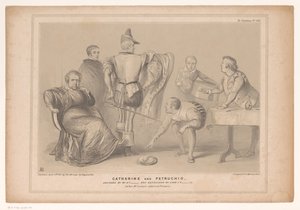 Spotprent møtte premier Robert Peel og Joseph Hume Catherine og Petruchio. Designet av Mr. D