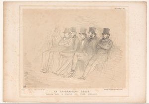 Tegneserie med forskjellige politikere på rekke og rad En interessant gjeng. Ulykke gjør oss kjent med rare bedfellows (tittel på objekt) HB Sketches (serietittel på objekt) av John Doyle