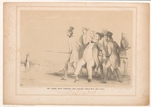 Tegneserie med syv menn som angriper en hare med et spyd De syv dristige schwaberne: - som slo frem med ett spyd (tittel på objekt) HB Sketches (serietittel på objekt) av John Doyle