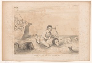 Tegneserie om engelsk innenrikspolitikk Arion reddet av delfinene (tittel på objekt) HB Sketches (serietittel på objekt)