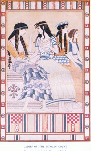 Ladies of the Minoan Court , illustrasjon fra Myths of Crete og Pre-Hellenic Europe pub. av Gresham Publishing Company Limited 1920-tallet (farge litho) av John Duncan
