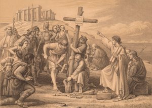 'Den første forkynnelsen av kristendommen i Storbritannia', ca 1900 av John Easton