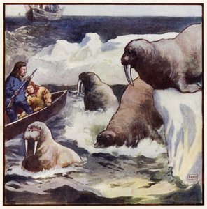 De kolossale skapningene vred seg rundt med utrolig fart (farge litho) av John Edwin Noble