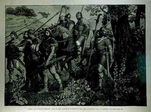 Design for Windsor Tapestry: Men of Kent Marching in Front of the Army of Harold, fra The Illustrated London News, 29. april 1882 av John Evan Hodgson