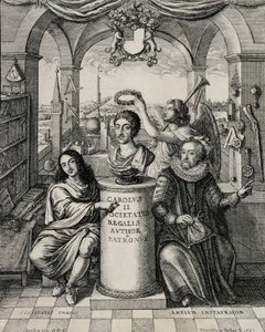 Charles II (1630-85) som beskytter av Royal Society, gravert av Wenceslaus Hollar (1607-77) 1667 av John Evelyn