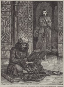 Zobeide oppdager den unge mannen som resiterer Koranen (gravering) av John Everett (after) Millais