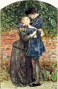 The Huguenot, 1852 (wc, penn, blekk og gouache på papir) (se også 19693) av John Everett Millais