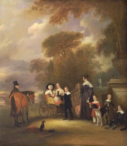 Presten og fru Henry Palmer med sine seks yngre barn i Withcote Hall, nær Oakham, Leicestershire