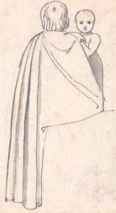 Baksiden av en kvinne med et barn som ser over skulderen hennes av John Flaxman