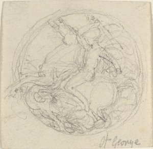 Design for en medalje som representerer Saint George and the Dragon av John Flaxman