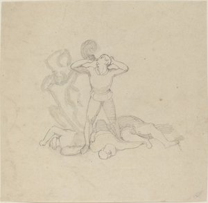 Figur Står over lik, blåser et horn av John Flaxman